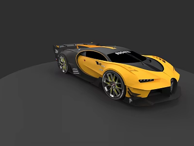 Bugatti Yellow And Black Sports Car With Sleek Aerodynamic Design And Large Alloy Wheels 3d model