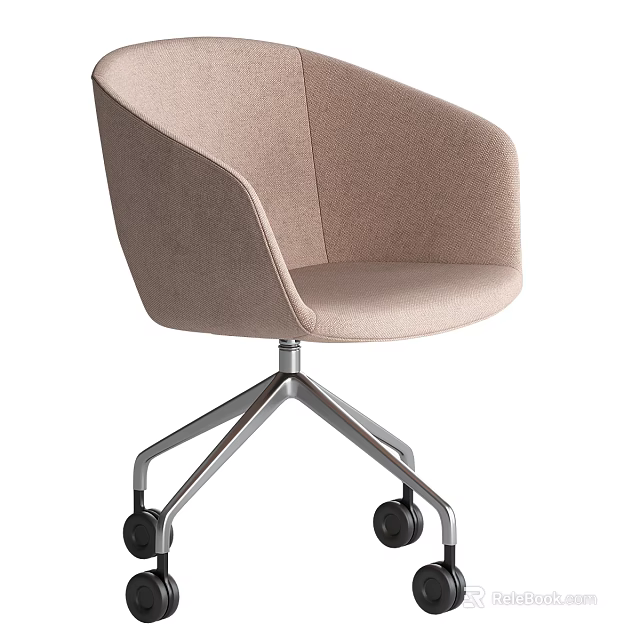Light Brown Upholstered Office Chair With Metal Base And Casters 3d model 