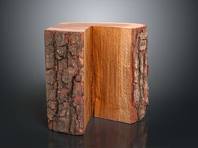 Natural Wooden L Shaped Block Featuring Bark Texture and Smooth Inner Surface 3d model