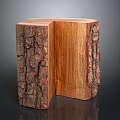 Natural Wooden L Shaped Block Featuring Bark Texture and Smooth Inner Surface 3d model