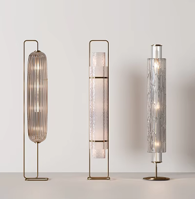 Modern Stylish Floor Lamps With Metal Stand And Textured Transparent Shades 3d model