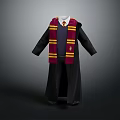 Classic Hogwarts Robe Costume With Red Yellow Striped Scarf And Tie