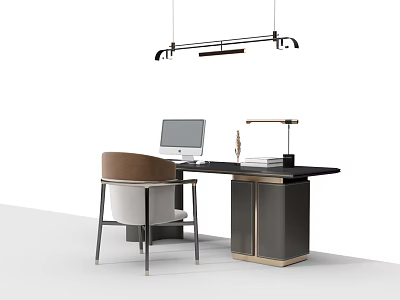 Modern Home Office Desk With Computer Monitor Table Lamp And Stylish Chair 3d model