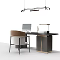 Modern Home Office Desk With Computer Monitor Table Lamp And Stylish Chair