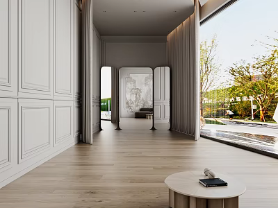 Modern Clothing Store Open Space With White Walls Wooden Flooring Large Windows And Green Plants 3d model