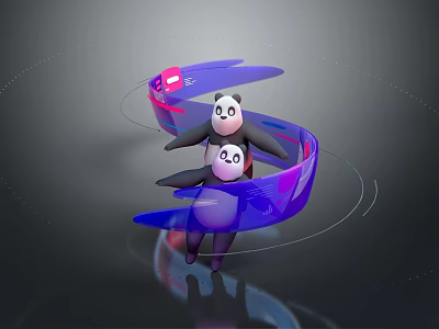 Game Animated Panda Character With Dynamic Pose On Purple Spiral Structure 3d model