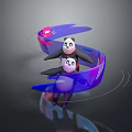Game Animated Panda Character With Dynamic Pose On Purple Spiral Structure
