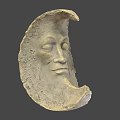 Moon Shaped Stone Sculpture with Carved Face and Textured Surface Design 3d model