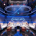 Modern N PARTY KTV Interior With Neon Lights Sofa And Round Tables