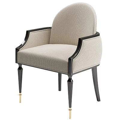 Modern Beige Fabric Accent Chair With Black Frame And Gold Leg Details 3d model