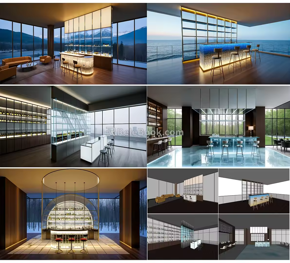 Light Luxury Wine Cabinet Bar Counter Water Bar Area Water Bar Counter Bar Tai Island Table Wine Cabinet Multi-style Wine Cabinet Island Table Water Bar Bottle Ornaments Combination 3d model
