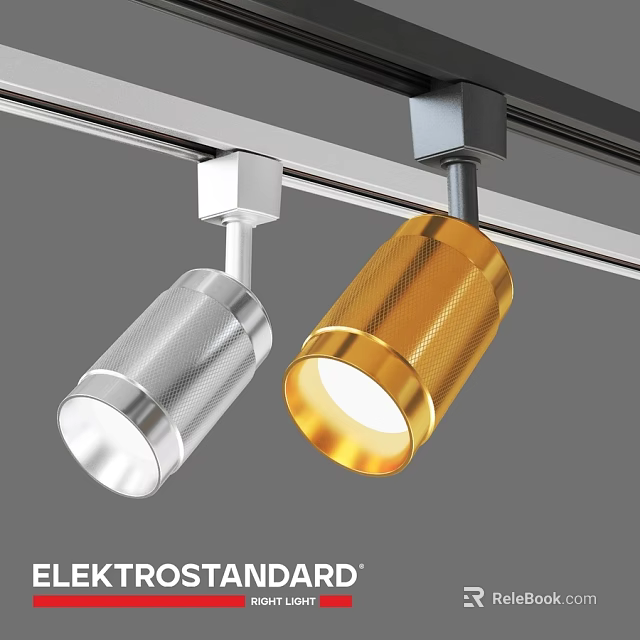 Modern Track Mounted Downlights And Spotlights In Silver And Gold Metal Design 3d model 