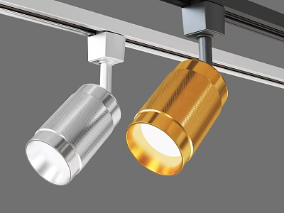 Modern Track Mounted Downlights And Spotlights In Silver And Gold Metal Design 3d model