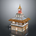 Traditional Classical Tower Architecture With Multi layered Structure And Golden Red Roof