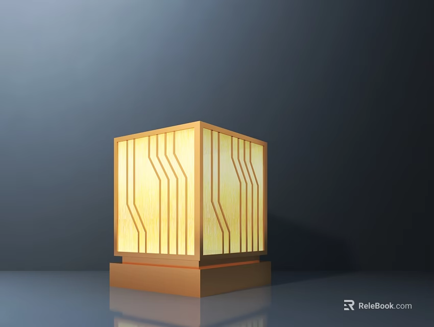 Modern Square Outdoor Light With Warm Yellow Glow And Decorative Line Design 3d model 