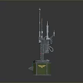 Scientific Experiment Apparatus With Green Base Cylindrical Body Pipes Gauges Knobs And Hanging Parts