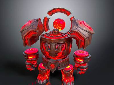 Fierce Red Mechanical Guardian Construct With Glowing Core And Armor Plates 3d model