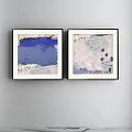 Abstract Paintings With Blue Beige Tones Framed Modern Wall Decor Artwork 3d model
