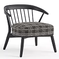 Stylish Leisure Chair With Black Wooden Frame Spindle Back Curved Armrests And Plaid Cushion