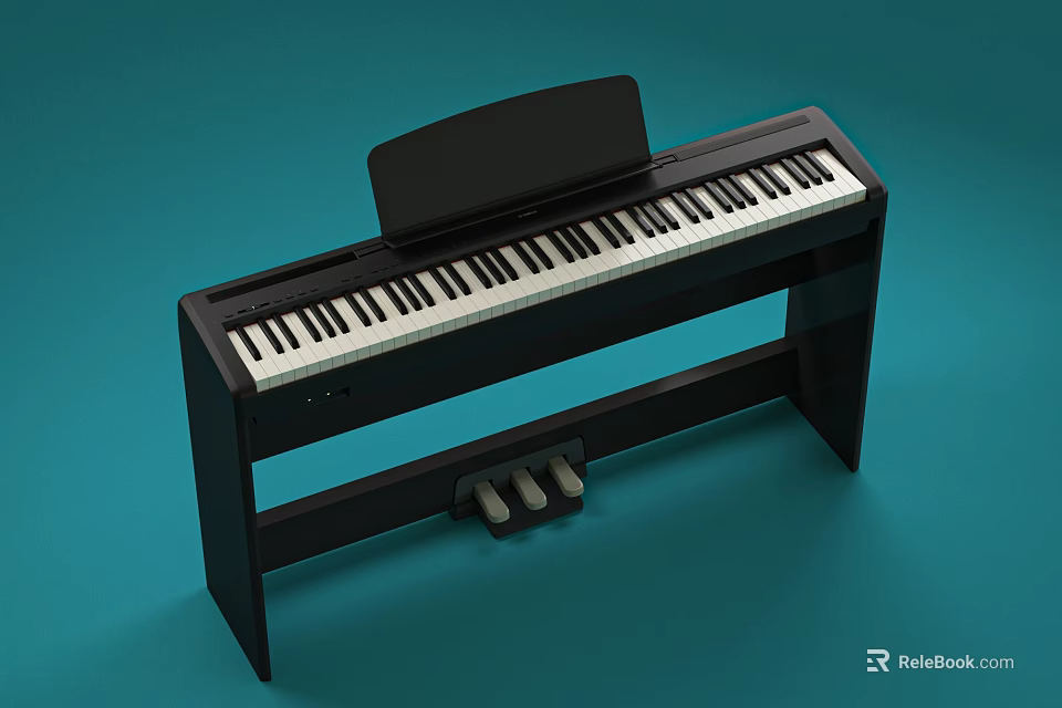 Professional Black Digital Piano With Full Keyboard Pedals And Modern Stand 3d model 
