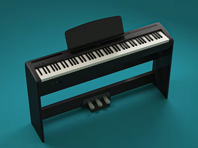 Professional Black Digital Piano With Full Keyboard Pedals And Modern Stand 3d model