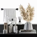 Modern Bathroom Accessories With Towel Rack Bottles And Plants