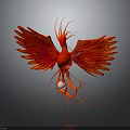 Red Phoenix With Spread Wings And Feathers Holding White Orb On Gray Background 3d model