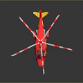 Red And Yellow Helicopter With 2024 Logo White Red Striped Rotors 3D Rendered Design