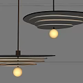 Modern Layered Circular Pendant Lights With Bulb On Gray Wall 3d model