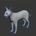 White Cat 3D Rendered Standing On Black Background With Open Mouth And Ears Up