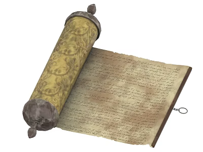 Ancient Decorative Scroll Unrolled With Ornate Patterns And Handwritten Text 3d model