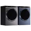 Two Modern Dark Washing Machines With Round Door And Control Panel Design 3d model