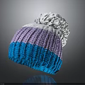 Colorful Knitted Winter Hat With Purple White Blue Sections And White Pom Pom