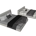 Modern Double Beds With Light Gray Headboard Plush Pillows And Soft Blankets 3d model