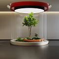 Modern Indoor Landscape With Red Ceiling Light Circular Base Green Tree And Small Plants 3d model