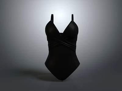 Sleek Black One Piece Swimsuit With V Neck And Cross Waist Design 3d model