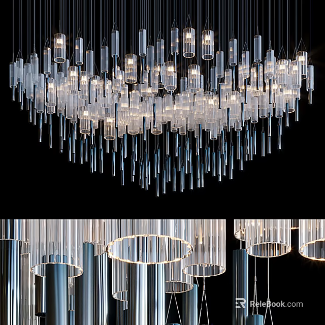 Elegant Modern Crystal Chandelier Featuring Hanging Transparent Glass Rods For Interior Lighting 3d model 