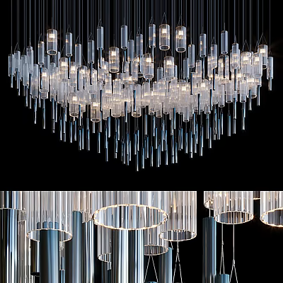 Elegant Modern Crystal Chandelier Featuring Hanging Transparent Glass Rods For Interior Lighting 3d model