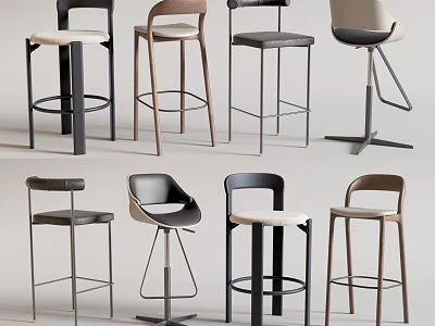 Modern Bar Stools with Diverse Styles Wooden Metal Legs and Upholstered Seats 3d model