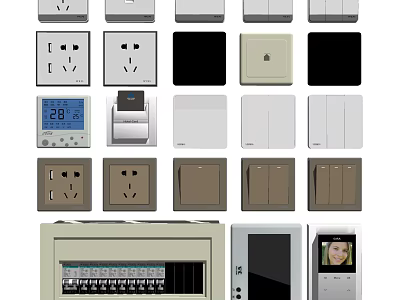 Modern Home Interior Switch Panels With Various Colors And Functional Designs 3d model