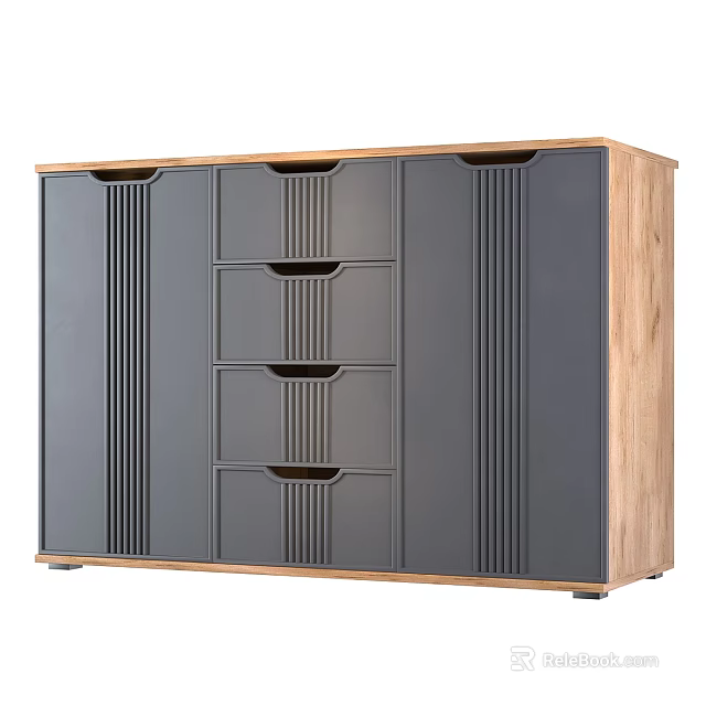 Modern Chest of Drawers with Gray Front Panels and Wooden Frame Storage Design 3d model 