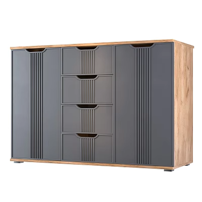 Modern Chest of Drawers with Gray Front Panels and Wooden Frame Storage Design 3d model