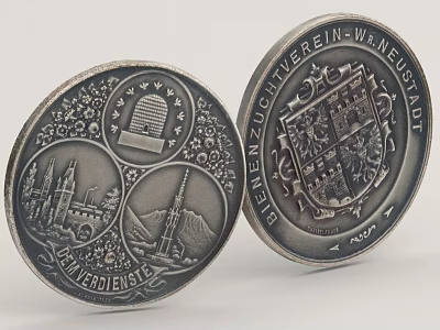 Commemorative Silver Coins Bienenzugverein Weinheim with Benediktenwald Architectural Emblem Designs 3d model