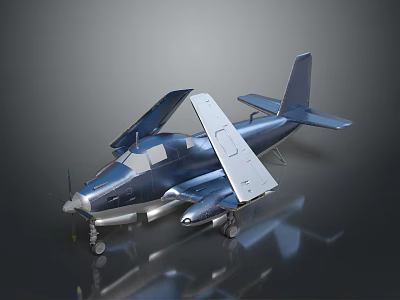 Detailed Blue And Silver Airplane Model With Propeller Wings And Landing Gear 3d model
