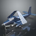 Detailed Blue And Silver Airplane Model With Propeller Wings And Landing Gear