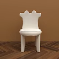 White Upholstered Dining Chair With Unique Backrest Rounded Legs Against Brown Wall Herringbone Wood Floor