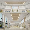 Modern Hospital Lobby Interior With Spacious Layout Multi Level Floors And Ceiling Lights 3d model