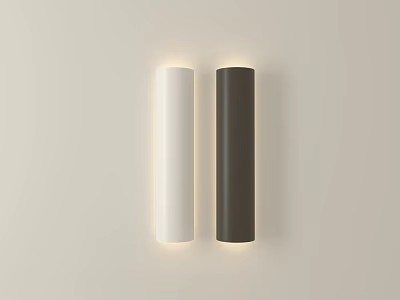 Modern Cylindrical Wall Lamps in White and Dark Brown Illuminated on Beige Wall 3d model