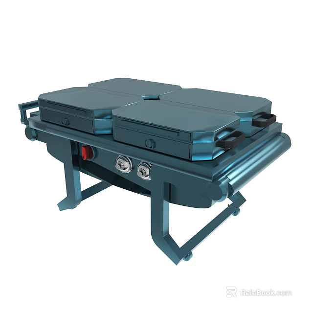 Blue Portable Electric Griddle With Double Plates Control Knobs And Stand 3d model
