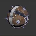 Rustic Brown Metal Sphere With Silver Bands Bolts And Mechanical Details